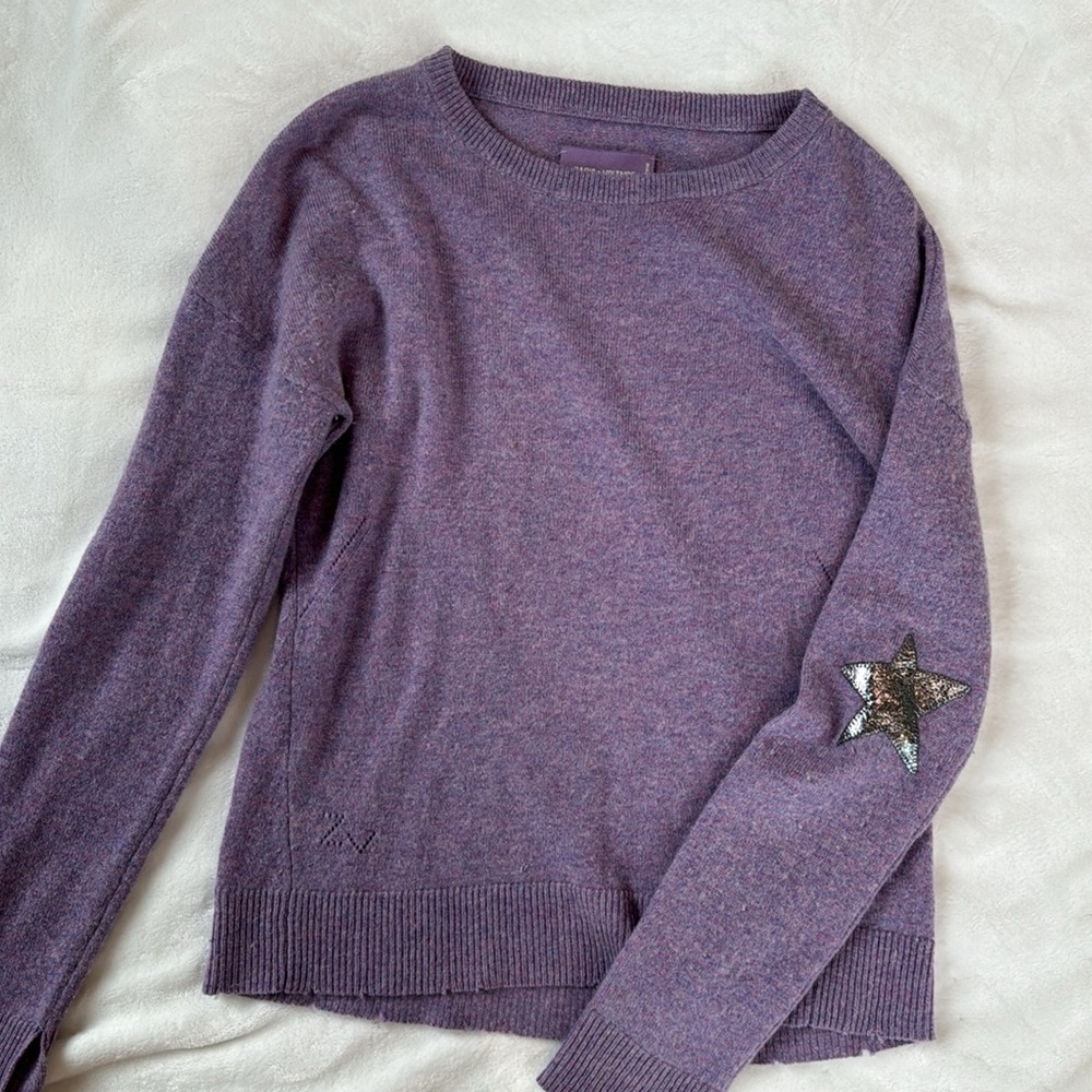 Zadig & Voltaire Cashmere Purple Sweater with Star Patch Sleeves